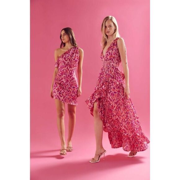Elliatt Valuable Maxi Asymmetrical Frill Dress Pink Wedding/Vacation S NWT$355 - Picture 1 of 11